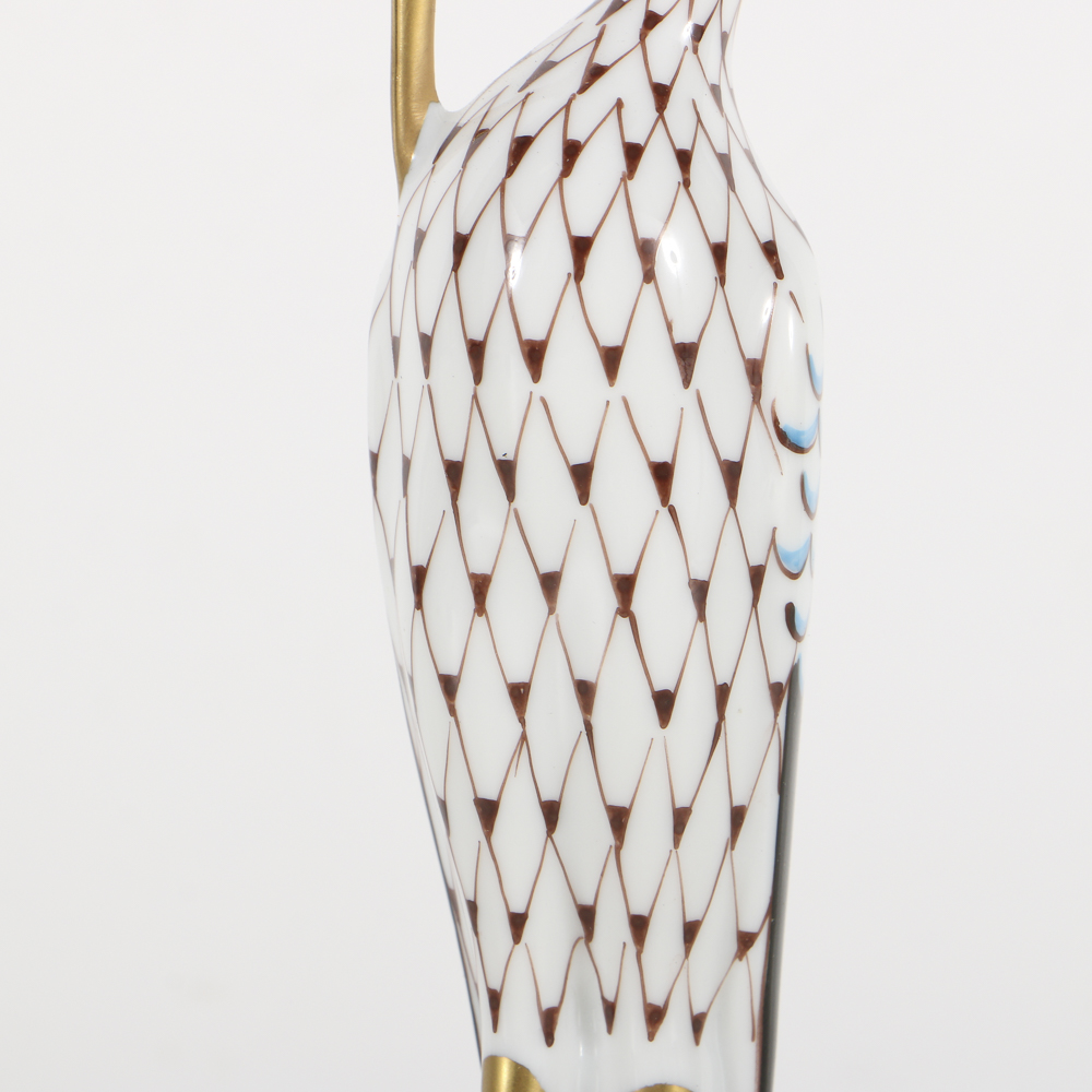 Hollohaza Porcelain Crane Figurine with Fishnet Black