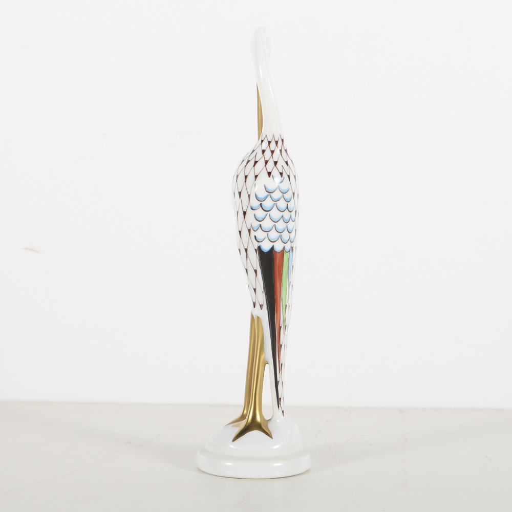 Hollohaza Porcelain Crane Figurine with Fishnet Black