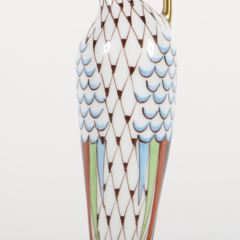 Hollohaza Porcelain Crane Figurine with Fishnet Black