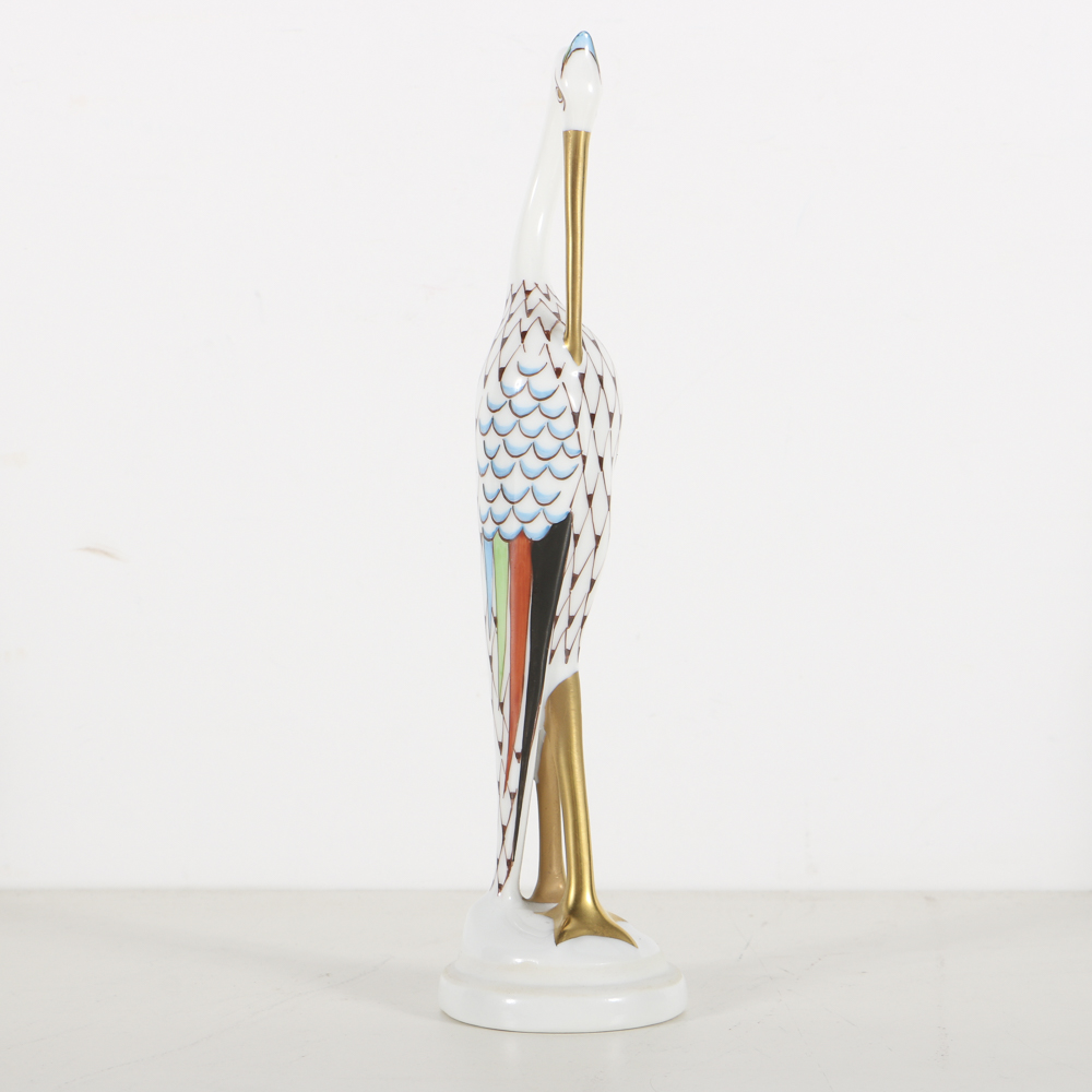 Hollohaza Porcelain Crane Figurine with Fishnet Black