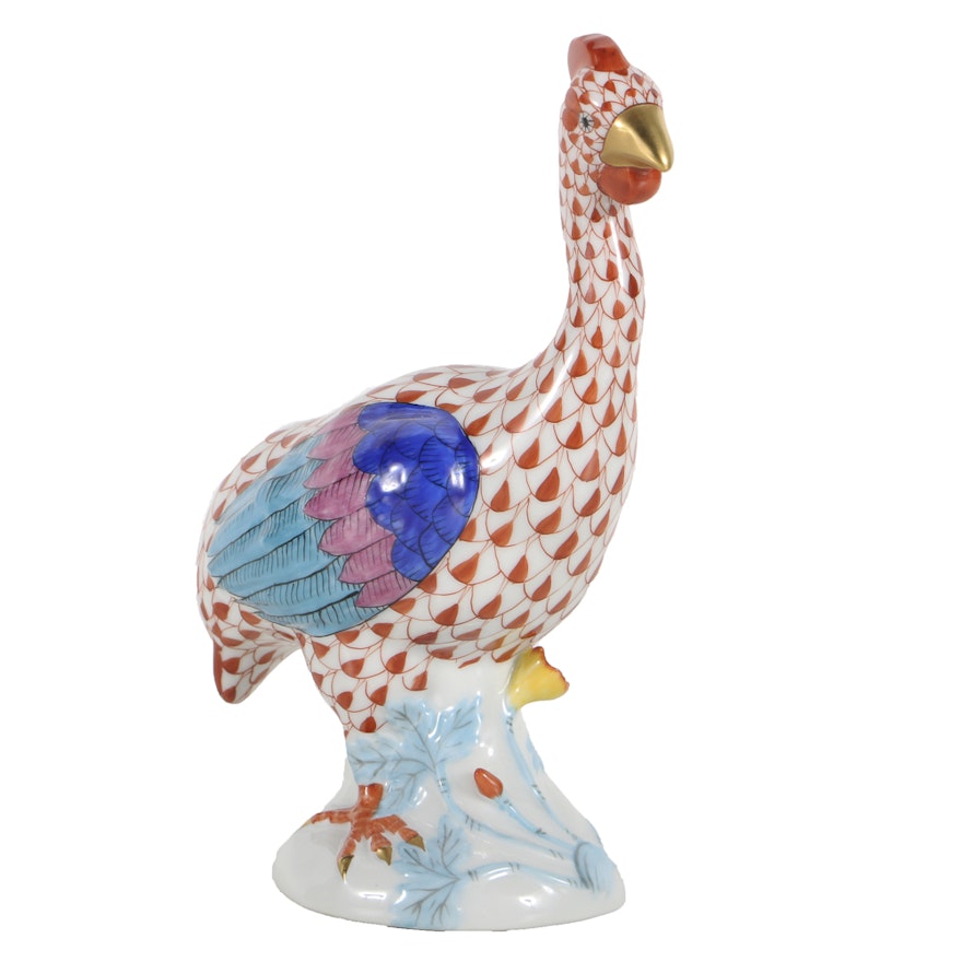 Herend Porcelain Guinea Fowl Figurine with Fishnet Rust