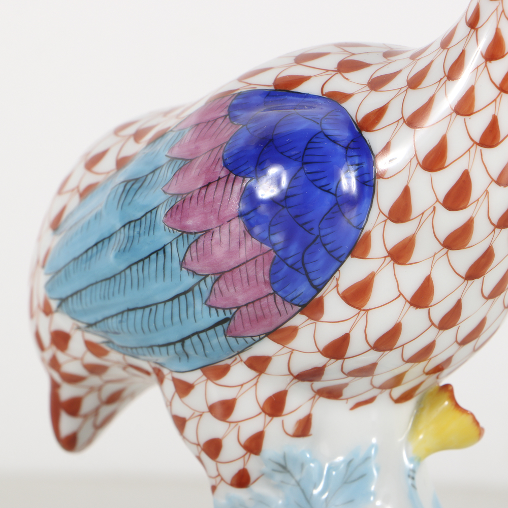 Herend Porcelain Guinea Fowl Figurine with Fishnet Rust