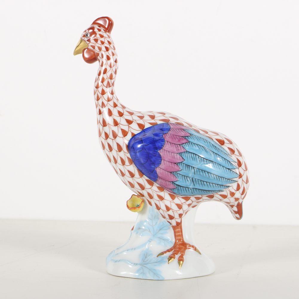 Herend Porcelain Guinea Fowl Figurine with Fishnet Rust