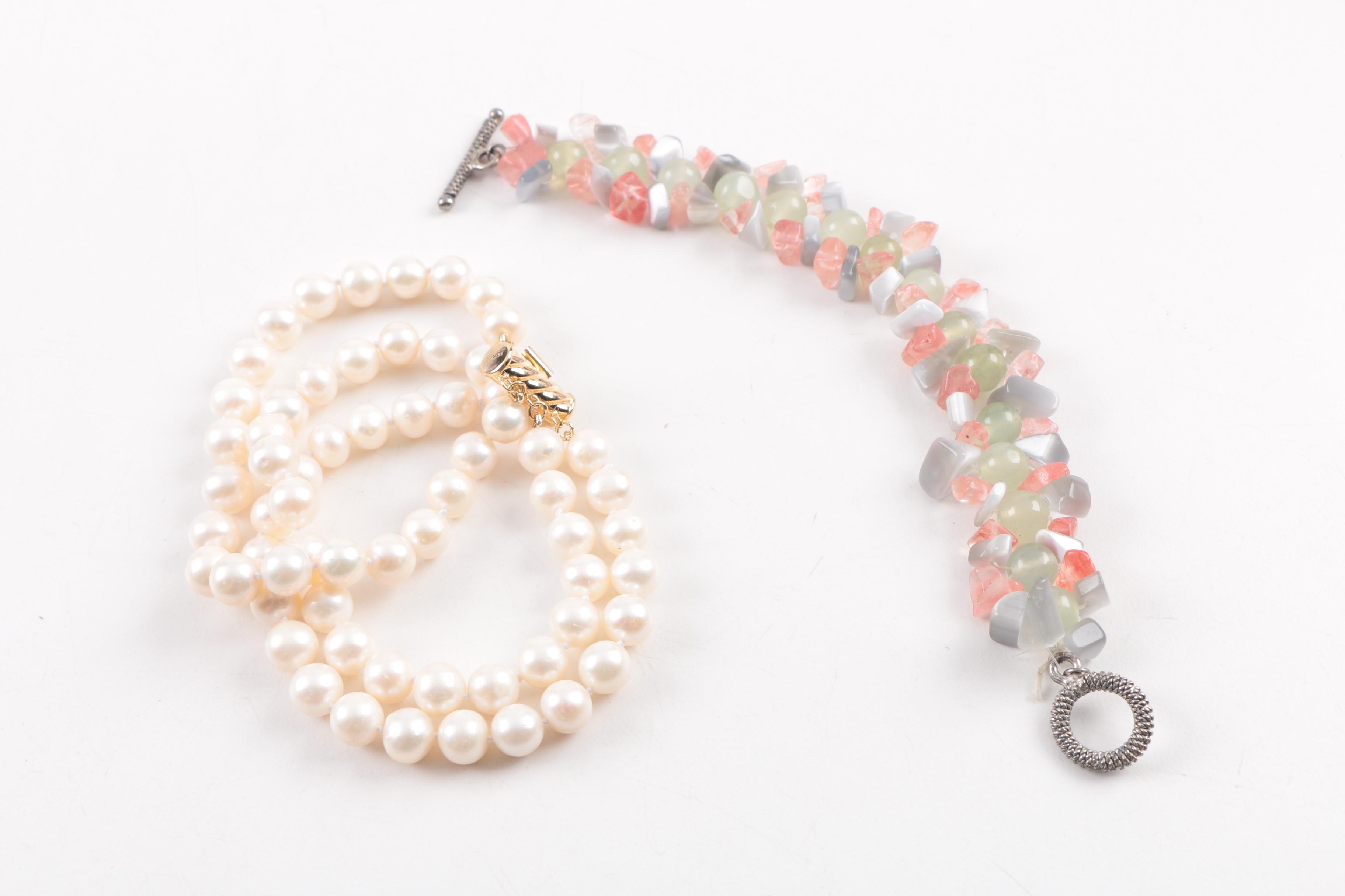 Assortment of Costume Jewelry Featuring Pearls and Gemstones