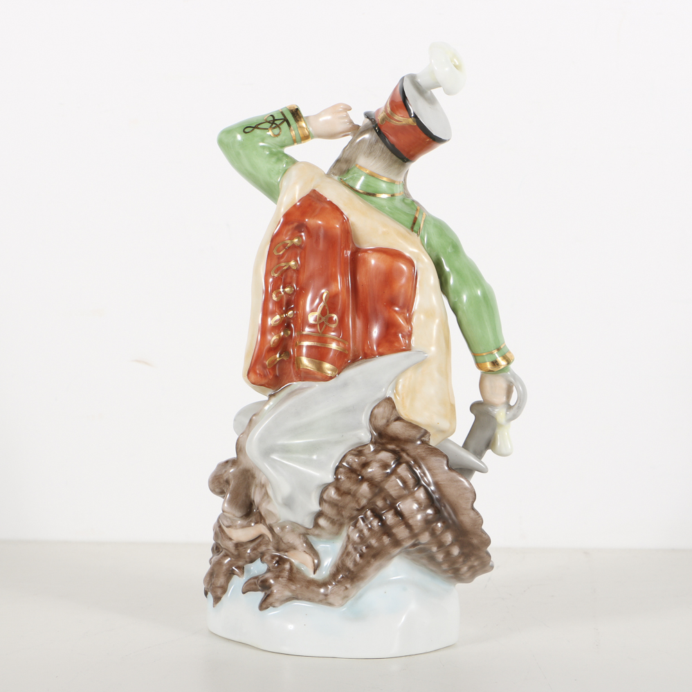 Herend Porcelain Figurine Of Hussar With Dragon