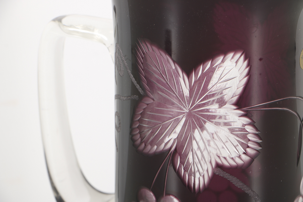 Amethyst Hand Cut To Clear Crystal Pitcher from Poland