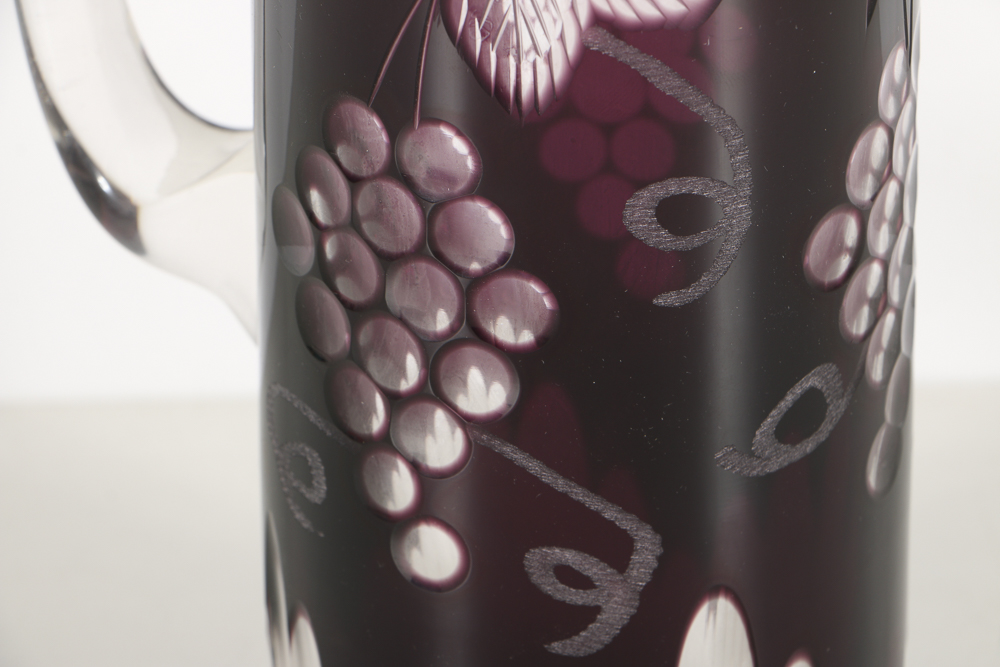 Amethyst Hand Cut To Clear Crystal Pitcher from Poland