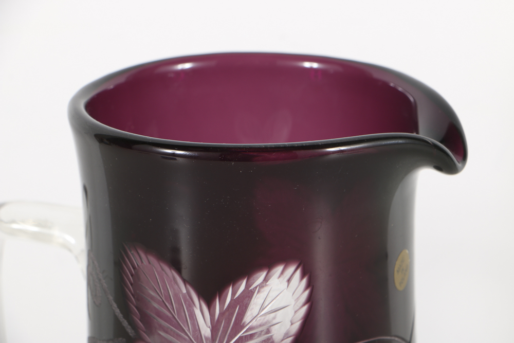 Amethyst Hand Cut To Clear Crystal Pitcher from Poland