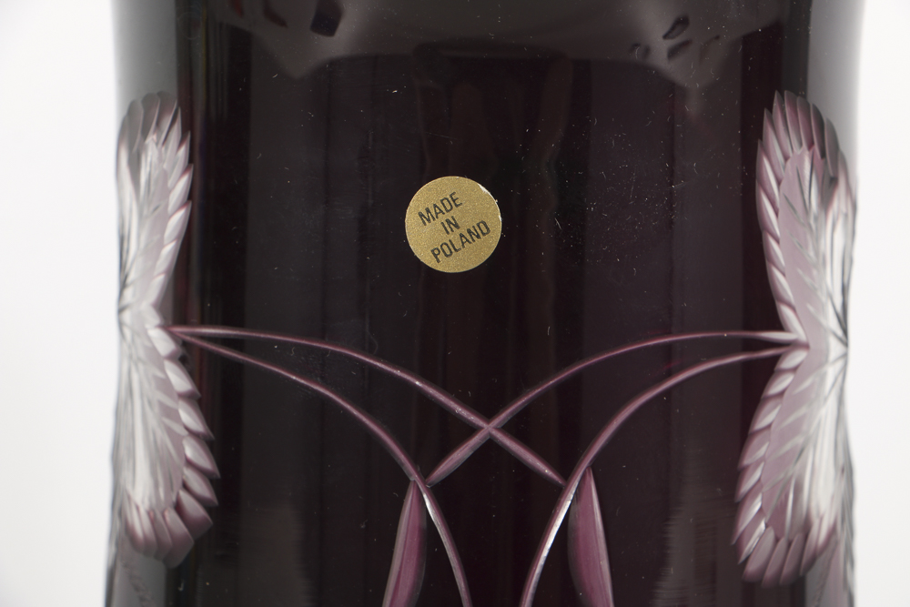 Amethyst Hand Cut To Clear Crystal Pitcher from Poland