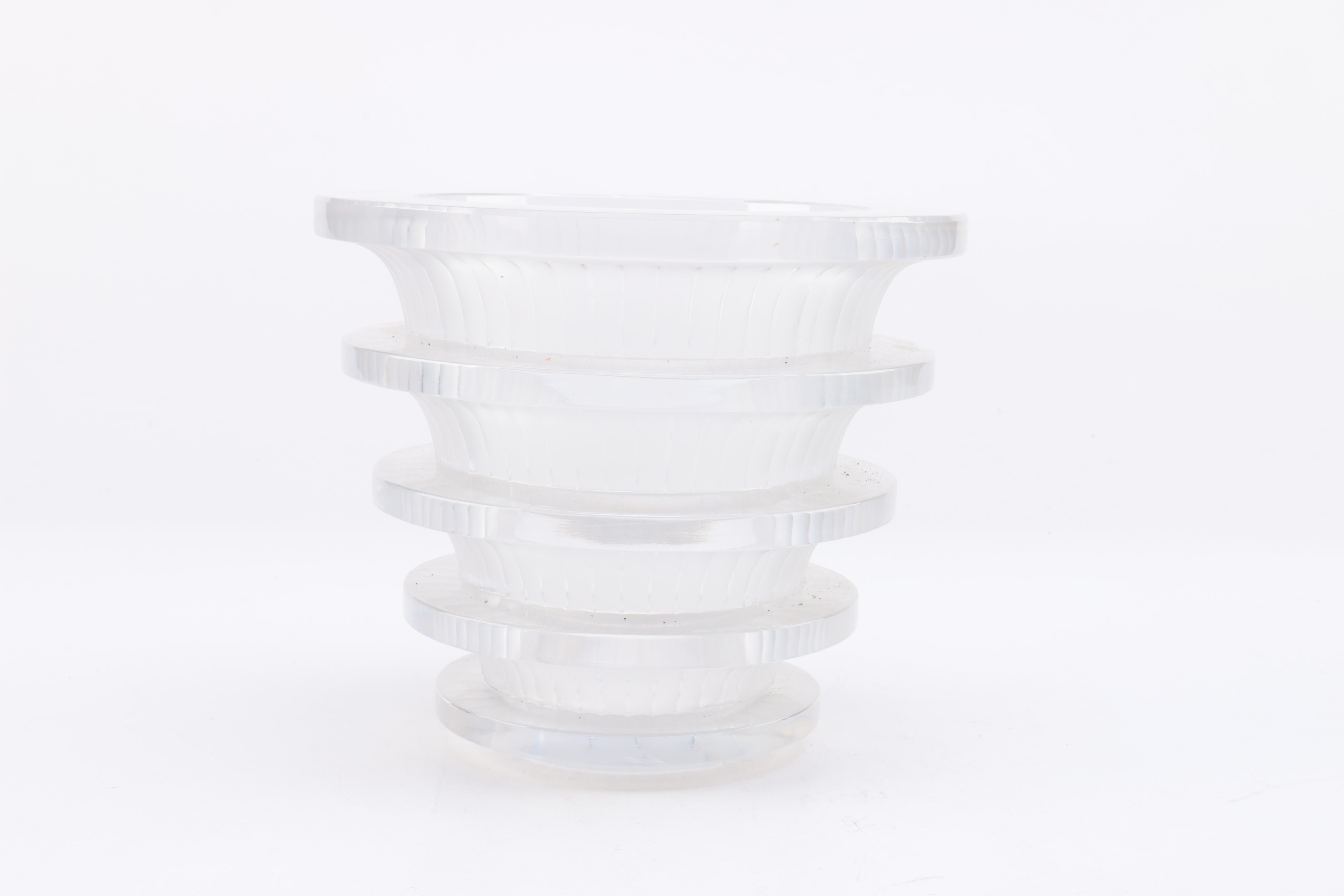 Art Deco Style Lalique Vase and Royal Copenhagen "Tranquebar Blue" Candlestick