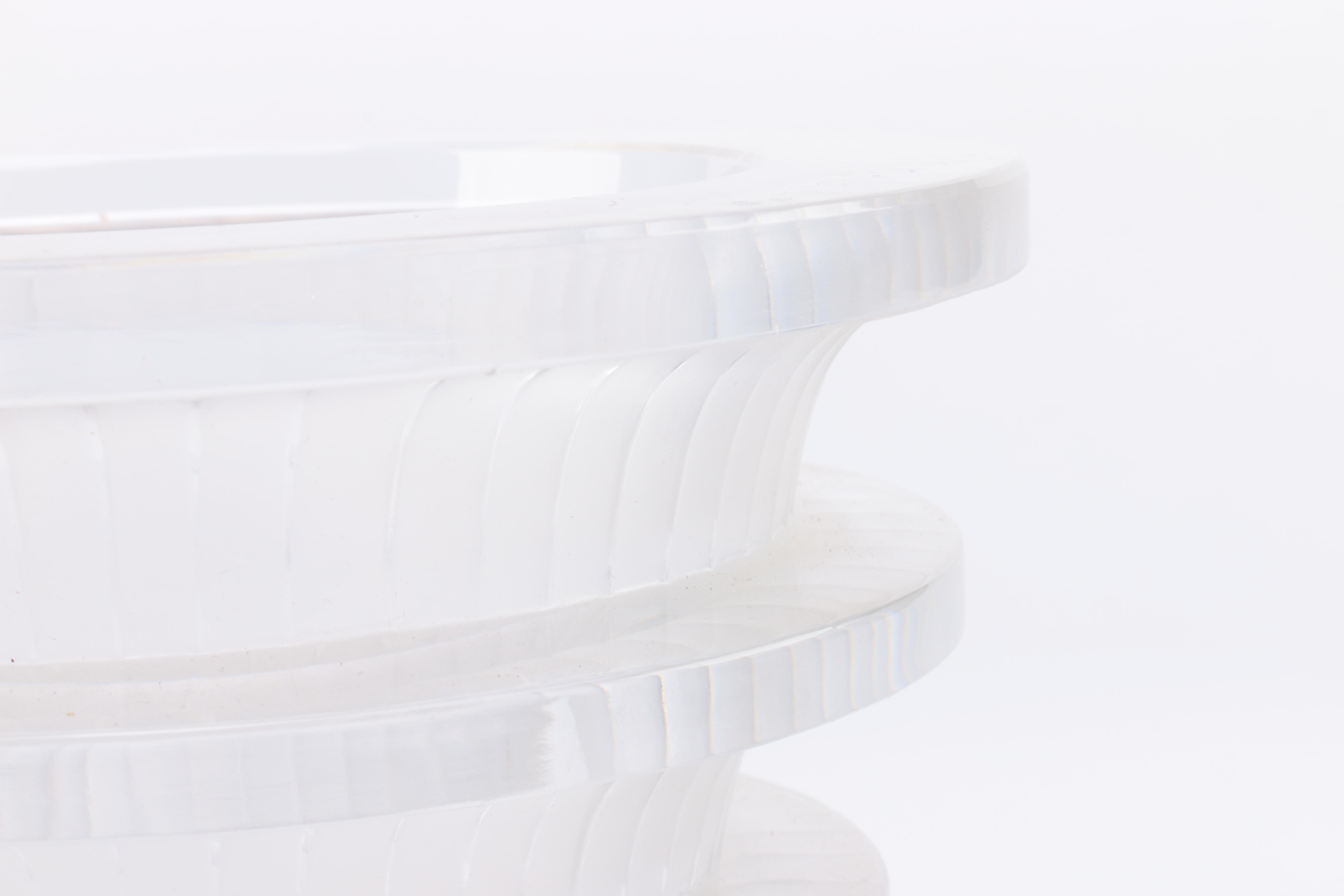 Art Deco Style Lalique Vase and Royal Copenhagen "Tranquebar Blue" Candlestick