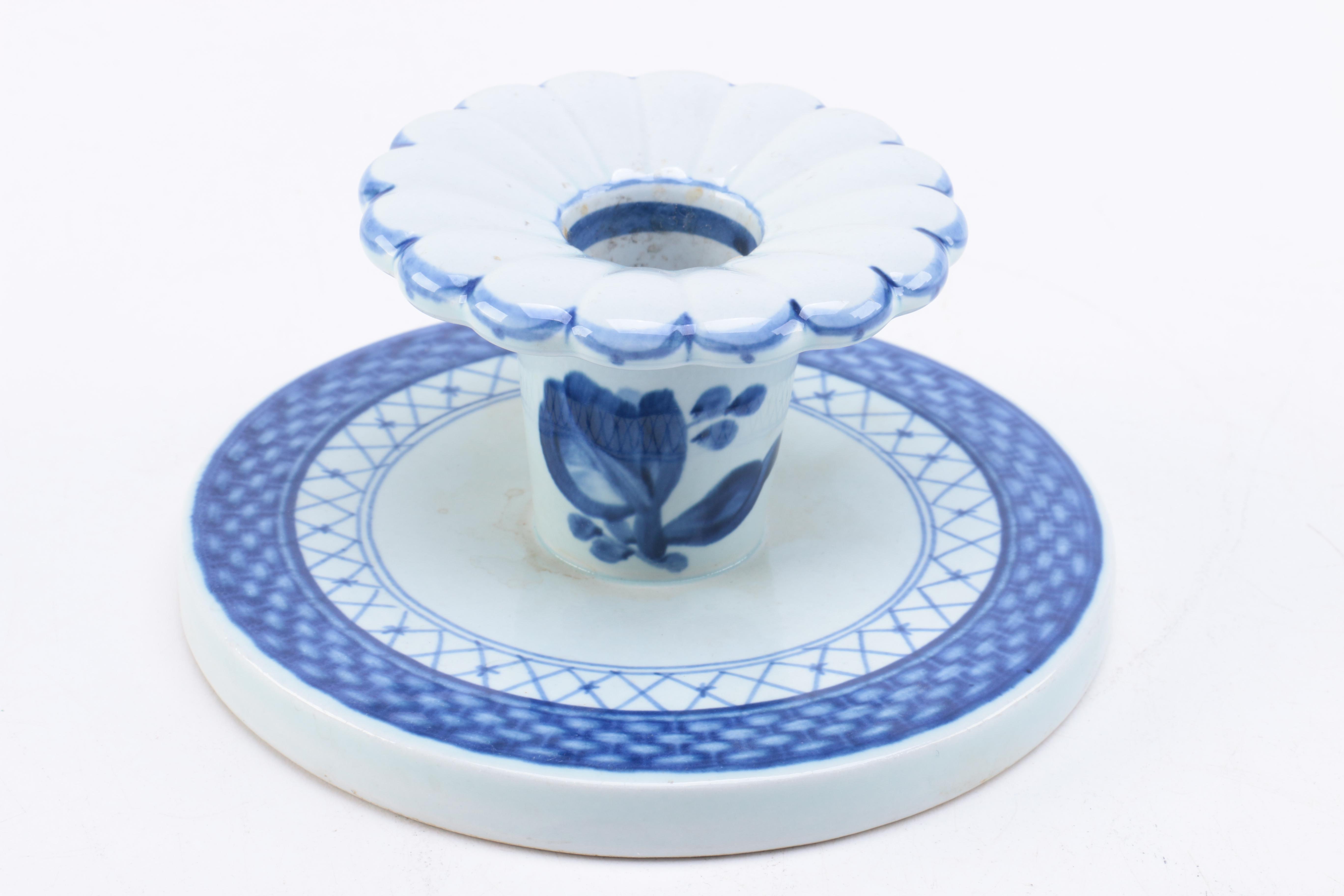 Art Deco Style Lalique Vase and Royal Copenhagen "Tranquebar Blue" Candlestick