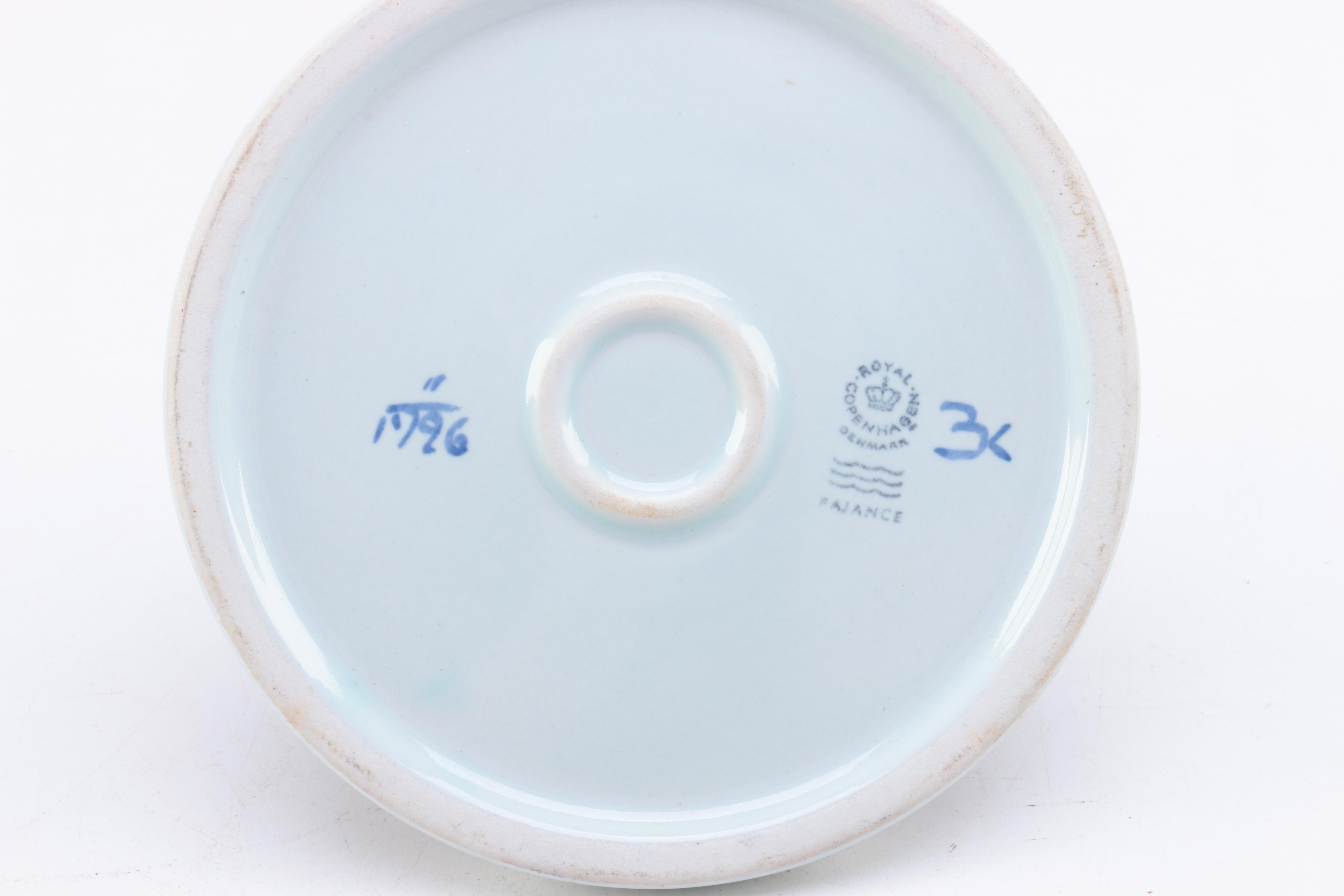 Art Deco Style Lalique Vase and Royal Copenhagen "Tranquebar Blue" Candlestick