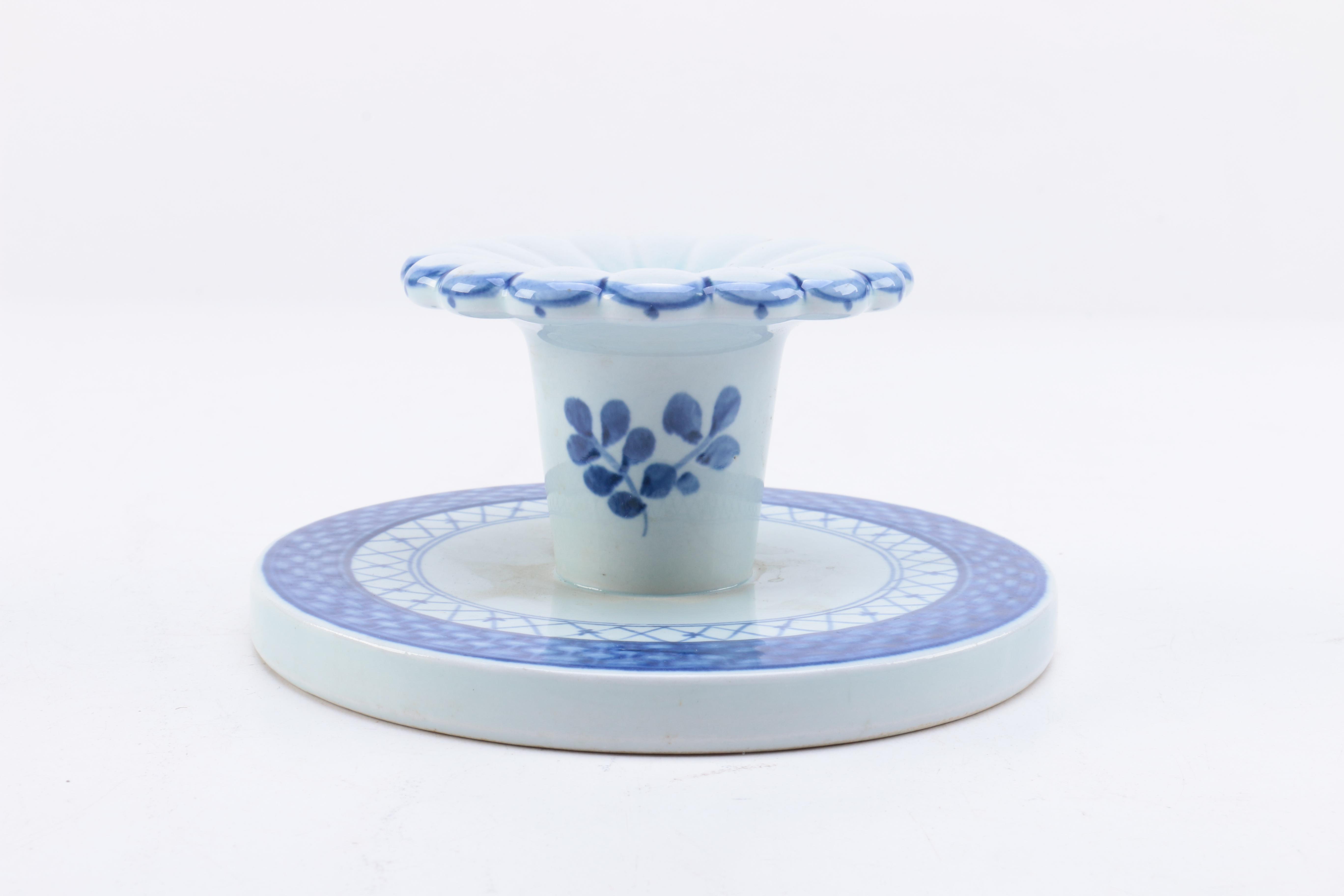 Art Deco Style Lalique Vase and Royal Copenhagen "Tranquebar Blue" Candlestick