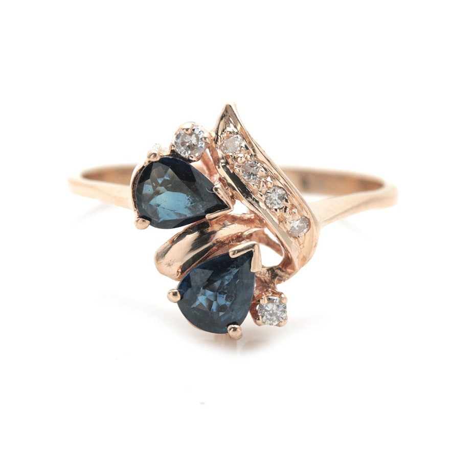 14K Yellow Gold 0.08 CTW Diamond and Sapphire Ring