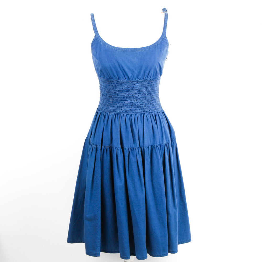 Prada Indigo Denim Smocked Sleeveless Sundress