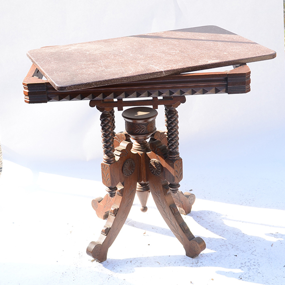 Antique Victorian Eastlake Parlor Table With Marble Top
