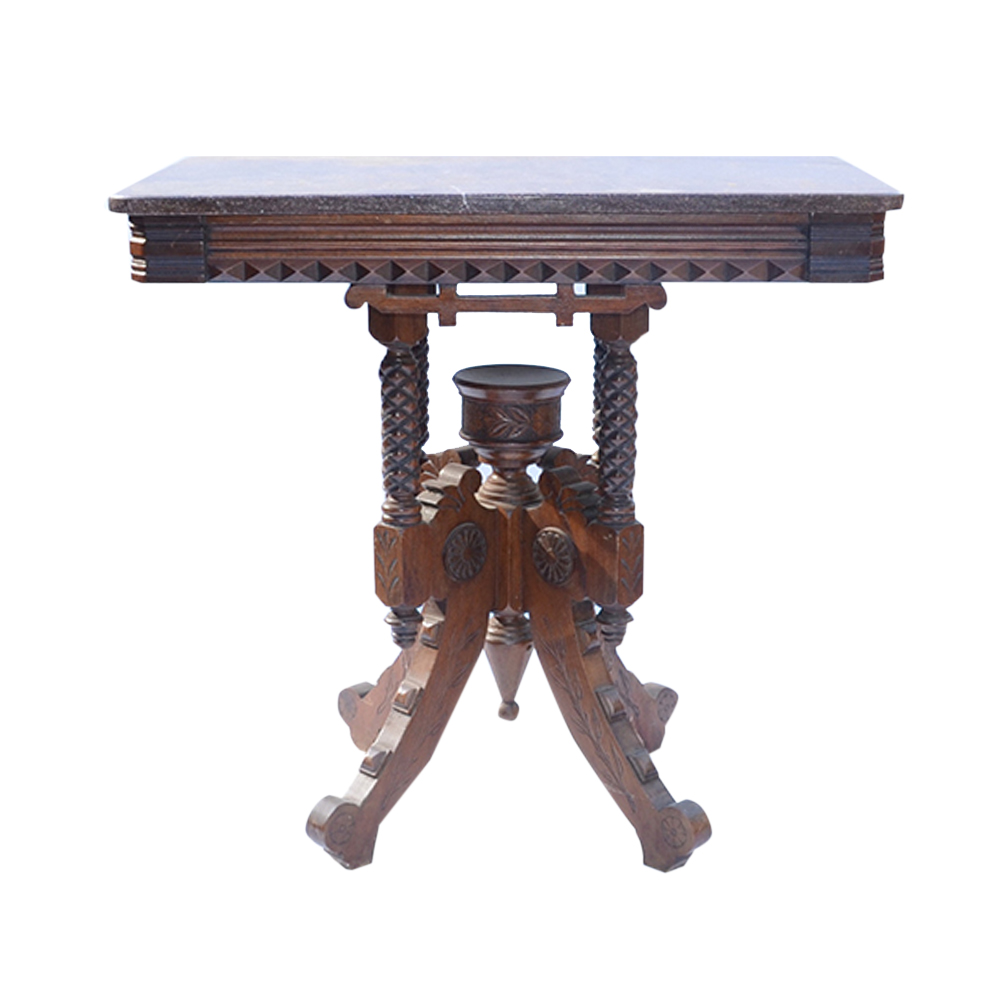 Antique Victorian Eastlake Parlor Table With Marble Top