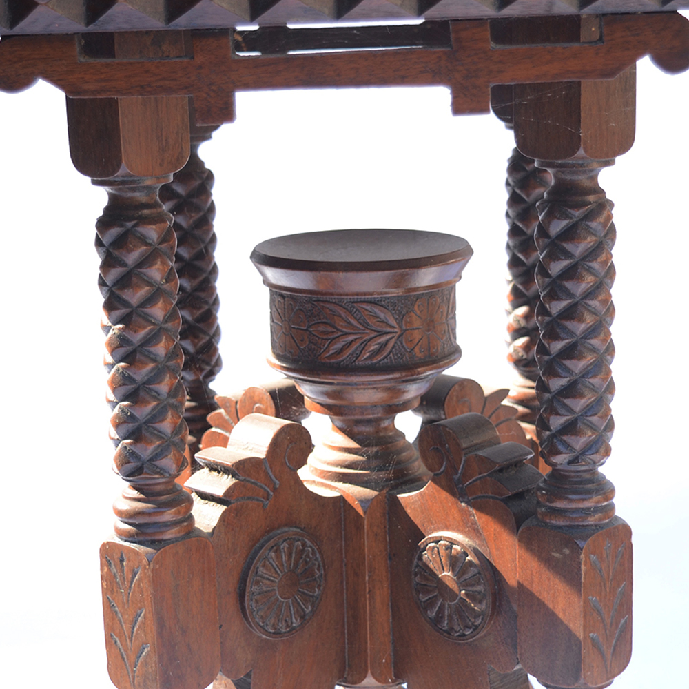 Antique Victorian Eastlake Parlor Table With Marble Top