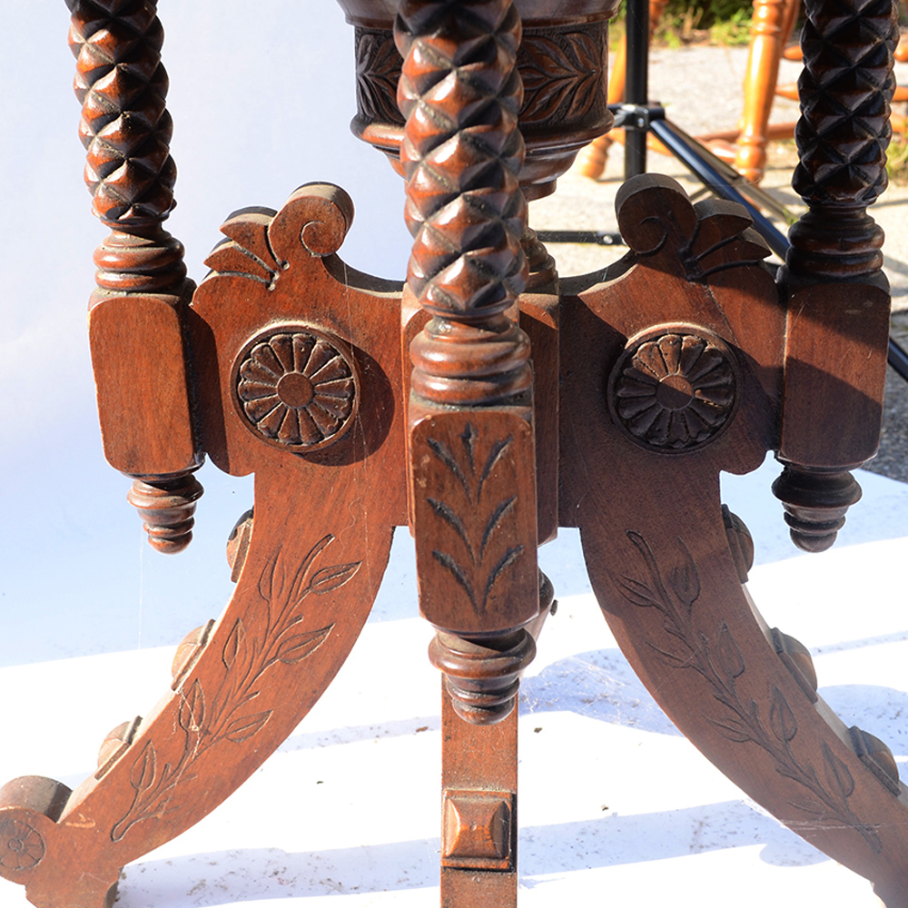 Antique Victorian Eastlake Parlor Table With Marble Top