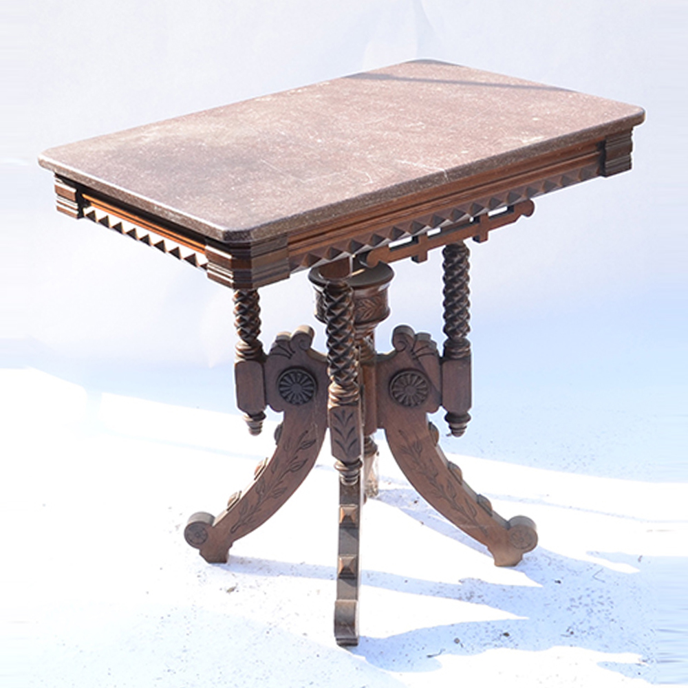 Antique Victorian Eastlake Parlor Table With Marble Top