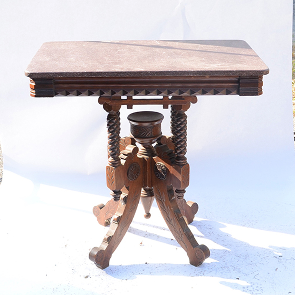 Antique Victorian Eastlake Parlor Table With Marble Top