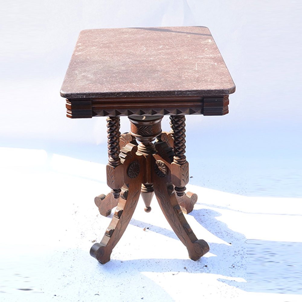 Antique Victorian Eastlake Parlor Table With Marble Top