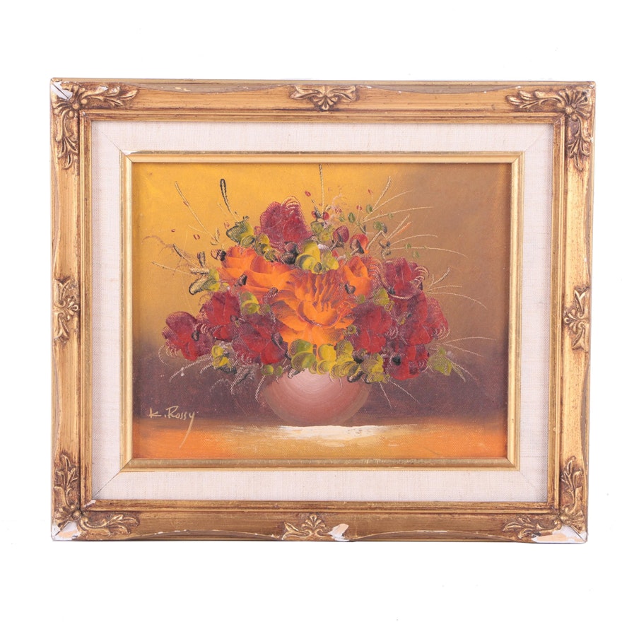 K. Rossy Oil Painting on Canvas of a Floral Still Life