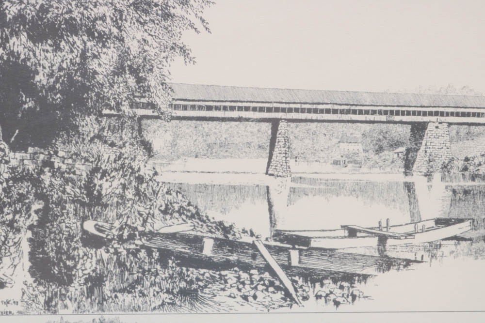 After Paul Sawyier Offset Lithograph "Covered Bridge"