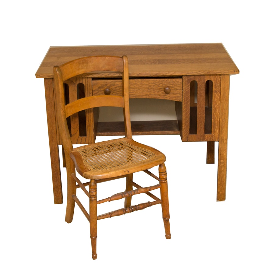 Mission Style Oak Desk With Chair