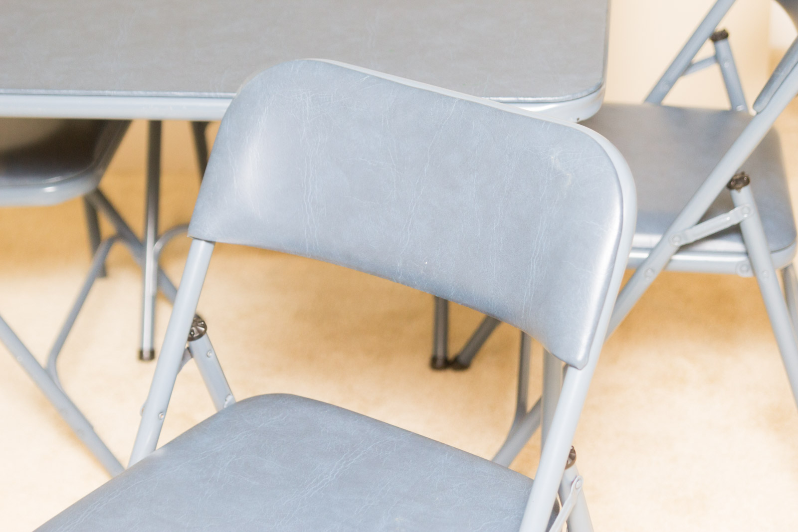 Samsonite Blue Metal Card Table With Folding Chairs