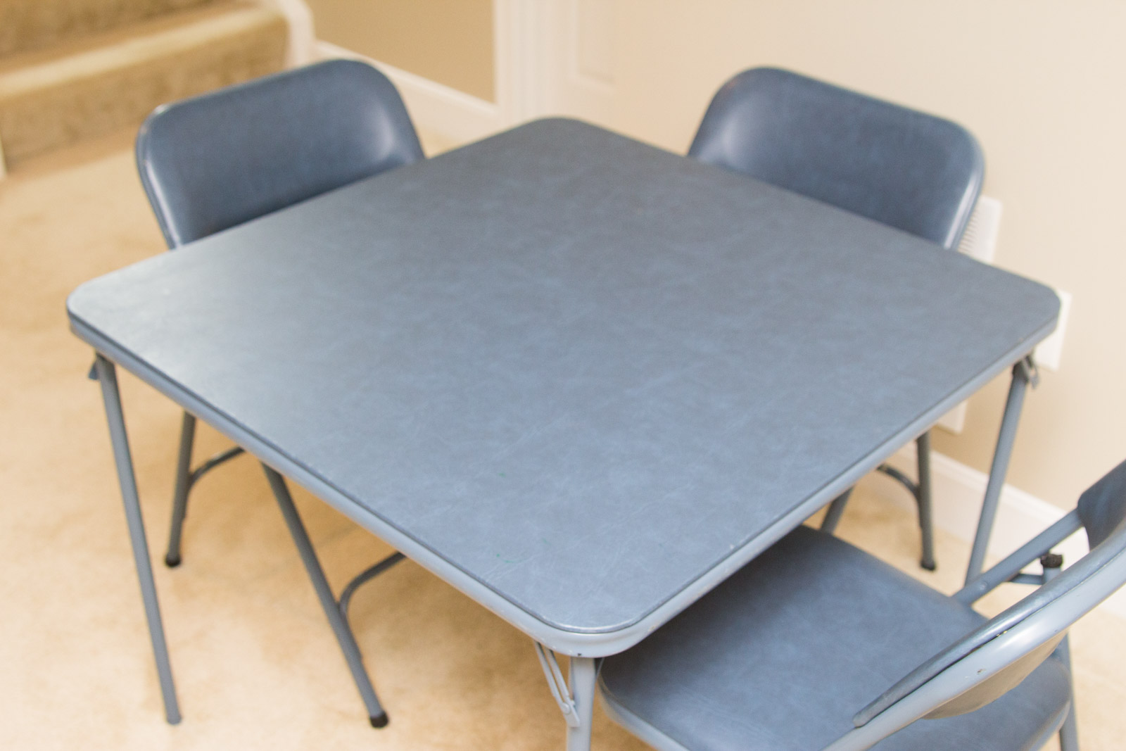 Samsonite Blue Metal Card Table With Folding Chairs