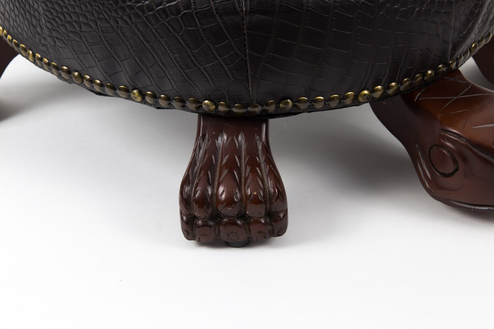 Tufted Faux Leather Walnut Turtle Footstool