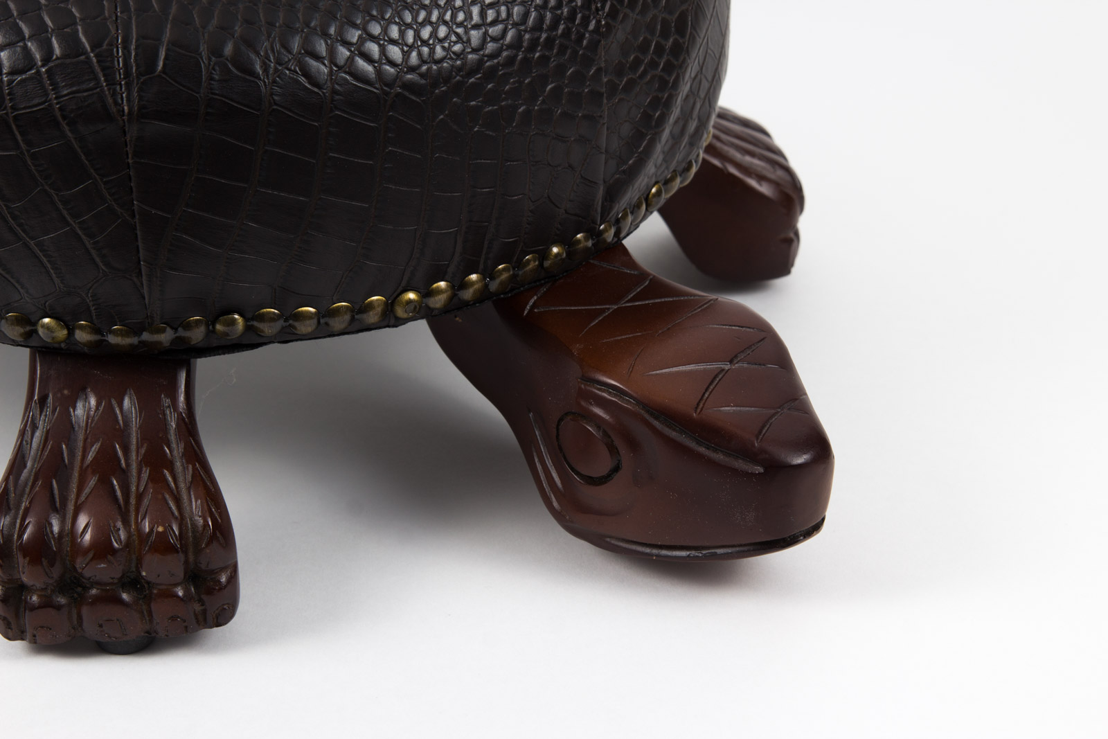 Tufted Faux Leather Walnut Turtle Footstool