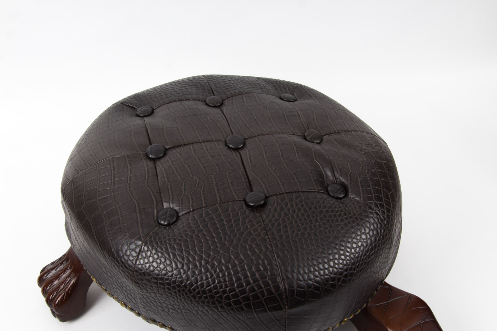 Tufted Faux Leather Walnut Turtle Footstool