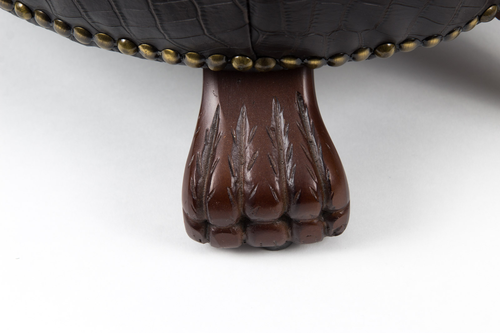 Tufted Faux Leather Walnut Turtle Footstool