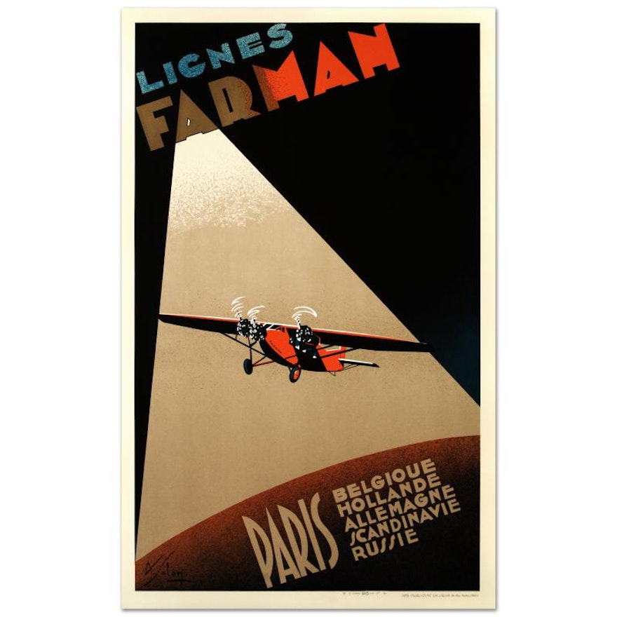 Hand Pulled Lithograph after Albert Solon's "Farman Airlines"