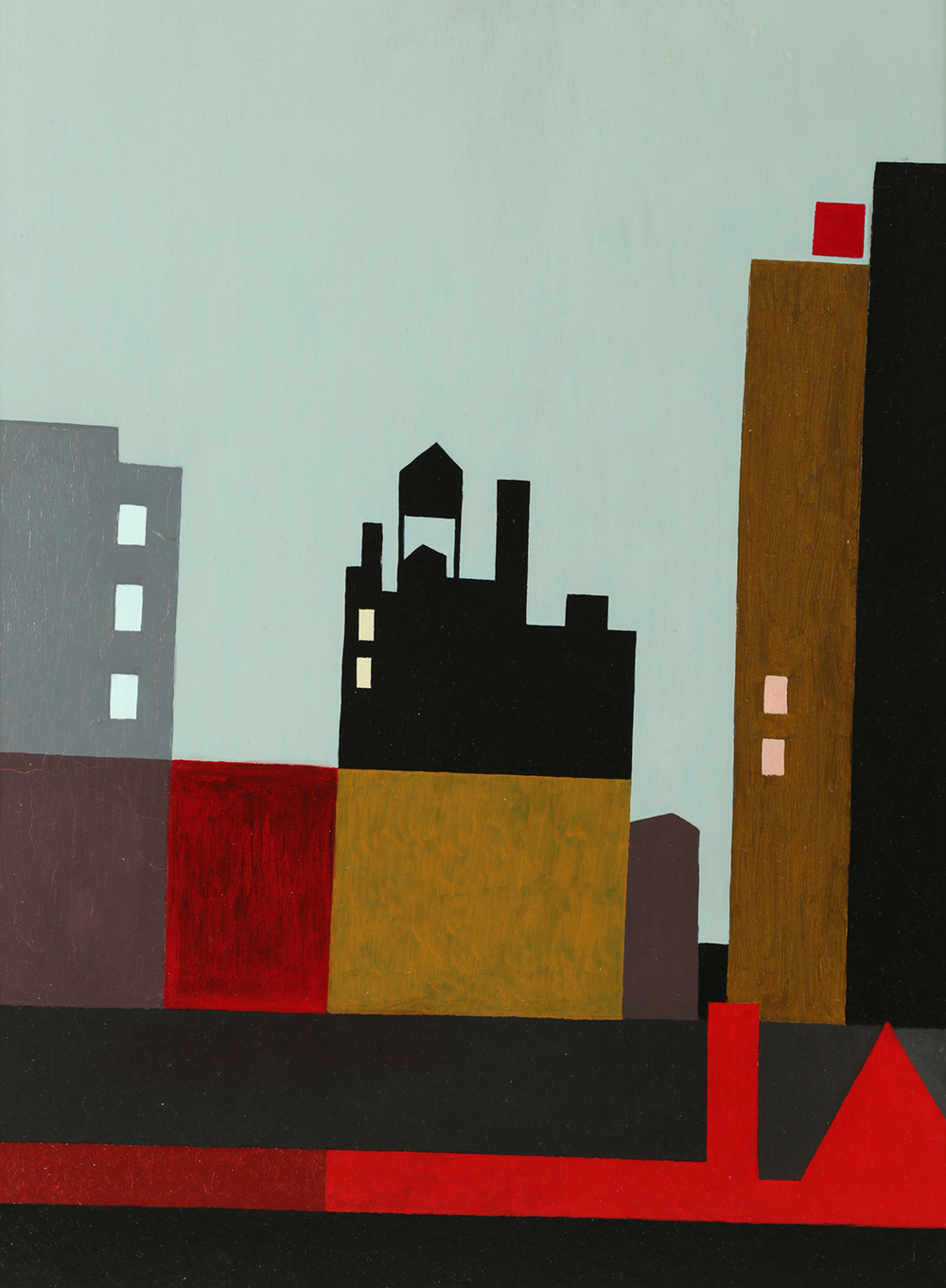 Robert Herrmann Oil Painting on Board "Twilight Apartments"