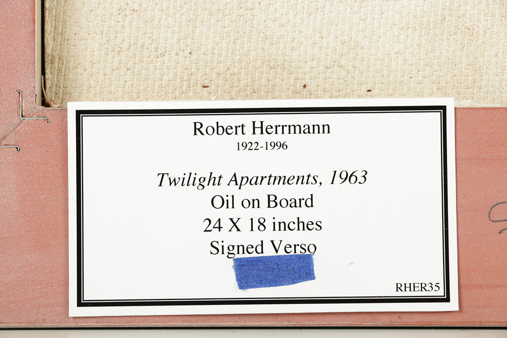 Robert Herrmann Oil Painting on Board "Twilight Apartments"