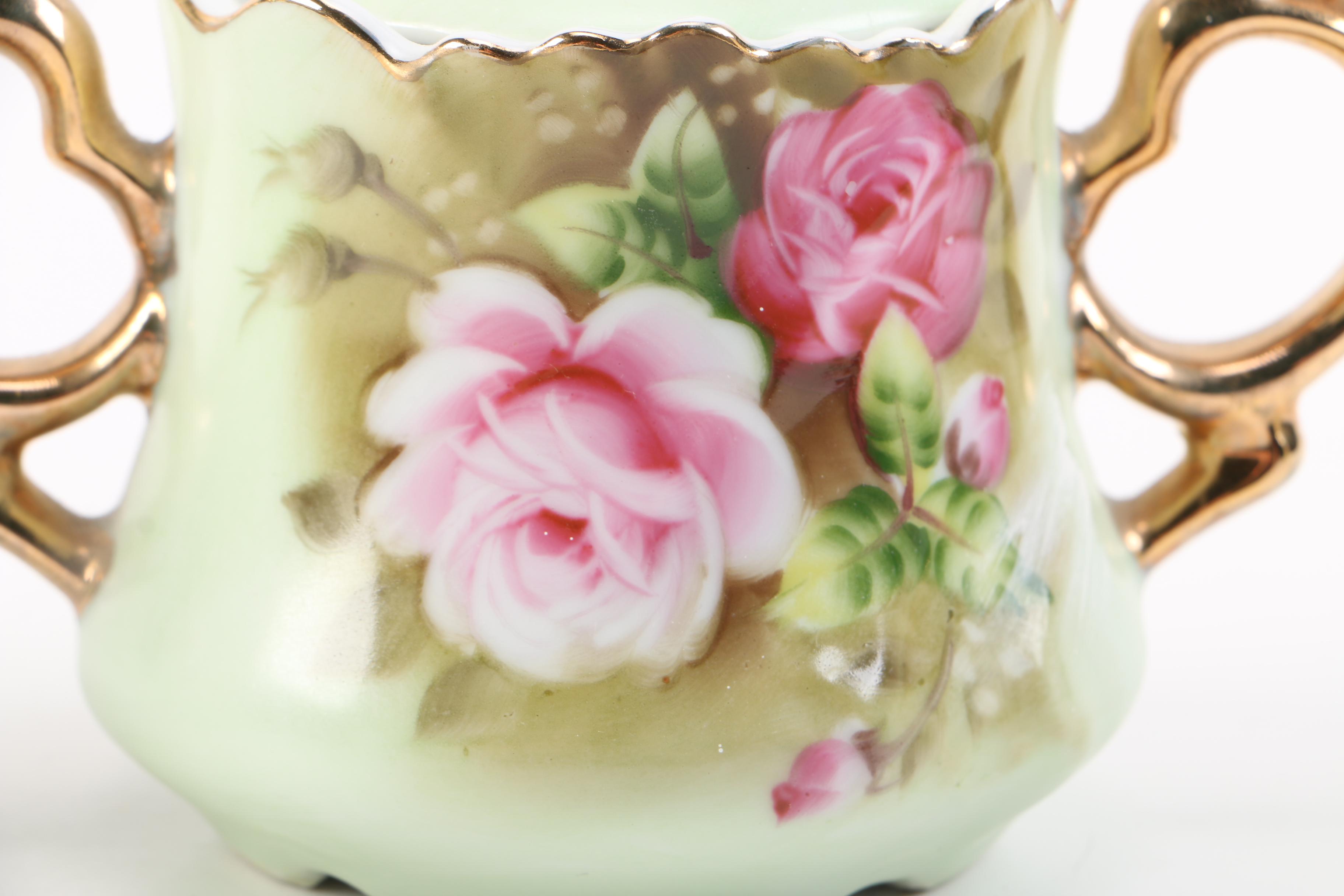 Lefton China "Heritage Green" Coffee Pot with Creamer, Sugar Bowl