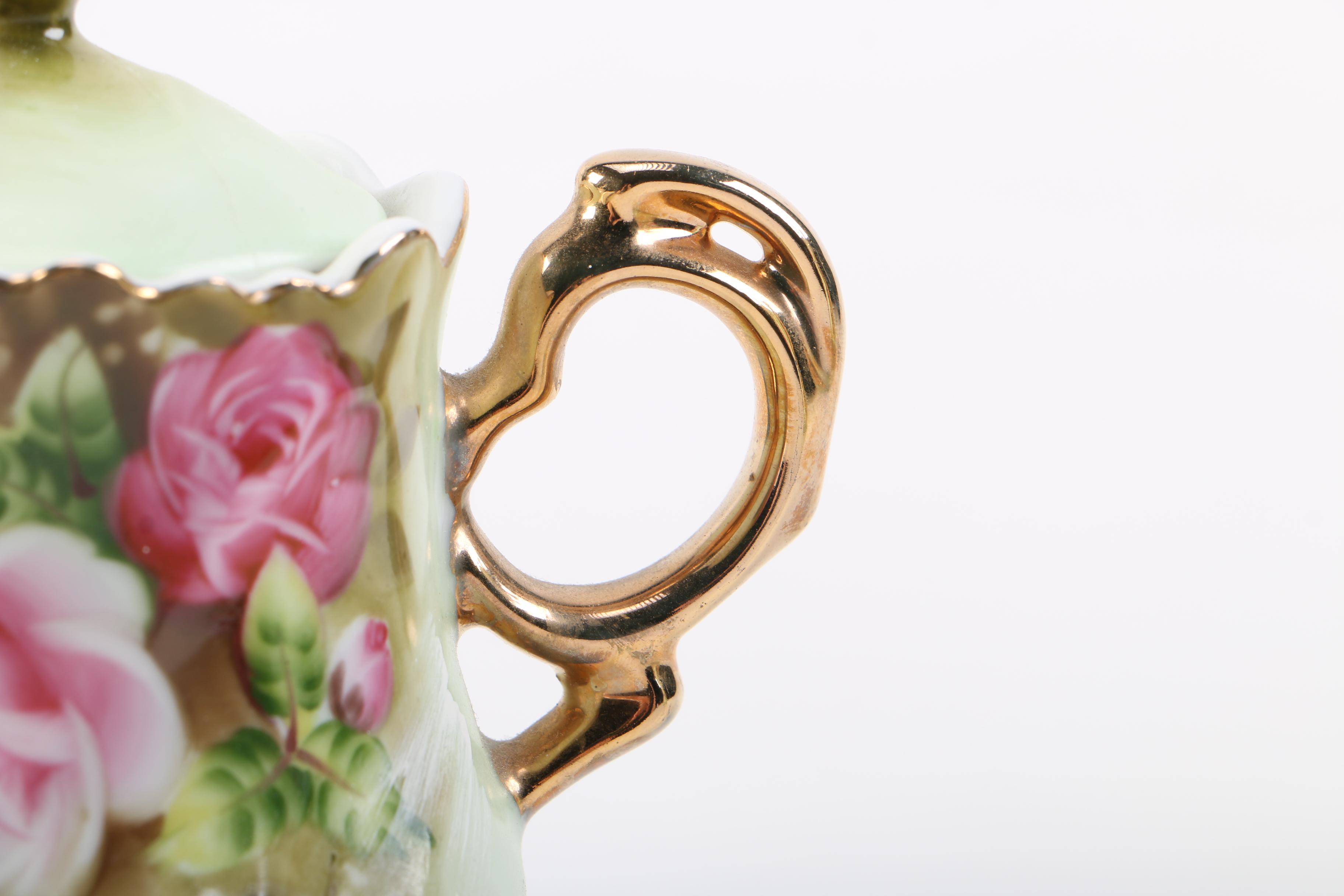 Lefton China "Heritage Green" Coffee Pot with Creamer, Sugar Bowl