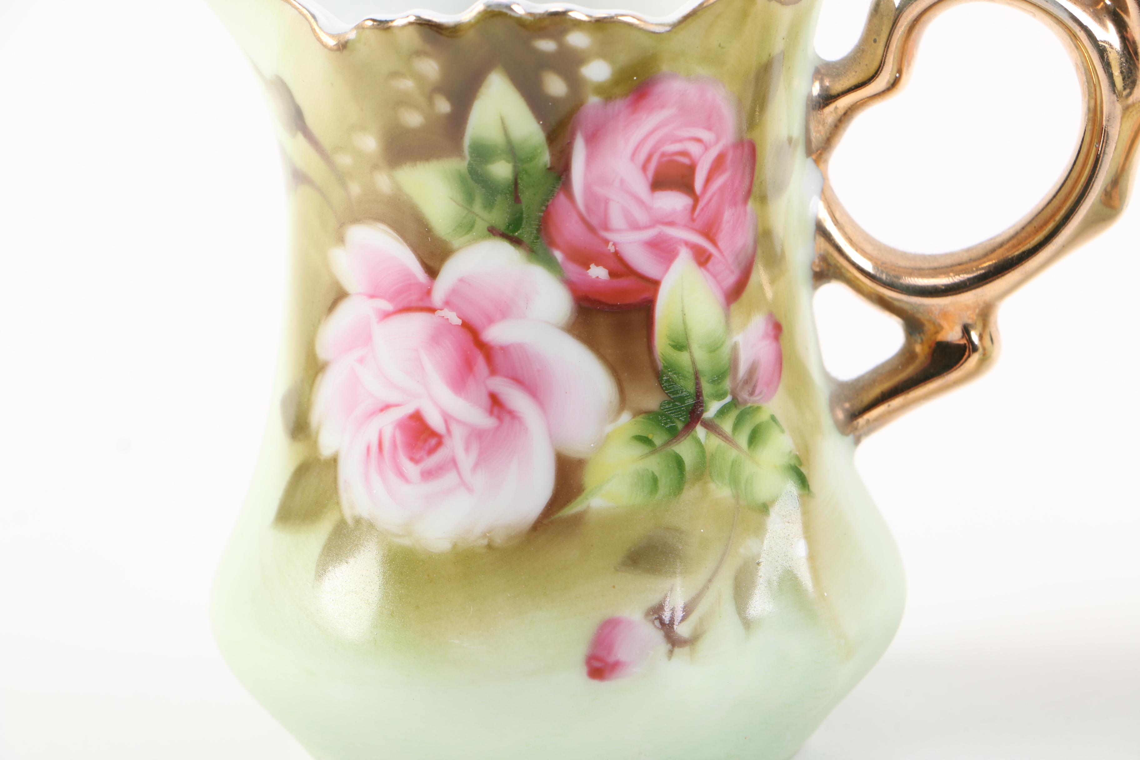 Lefton China "Heritage Green" Coffee Pot with Creamer, Sugar Bowl