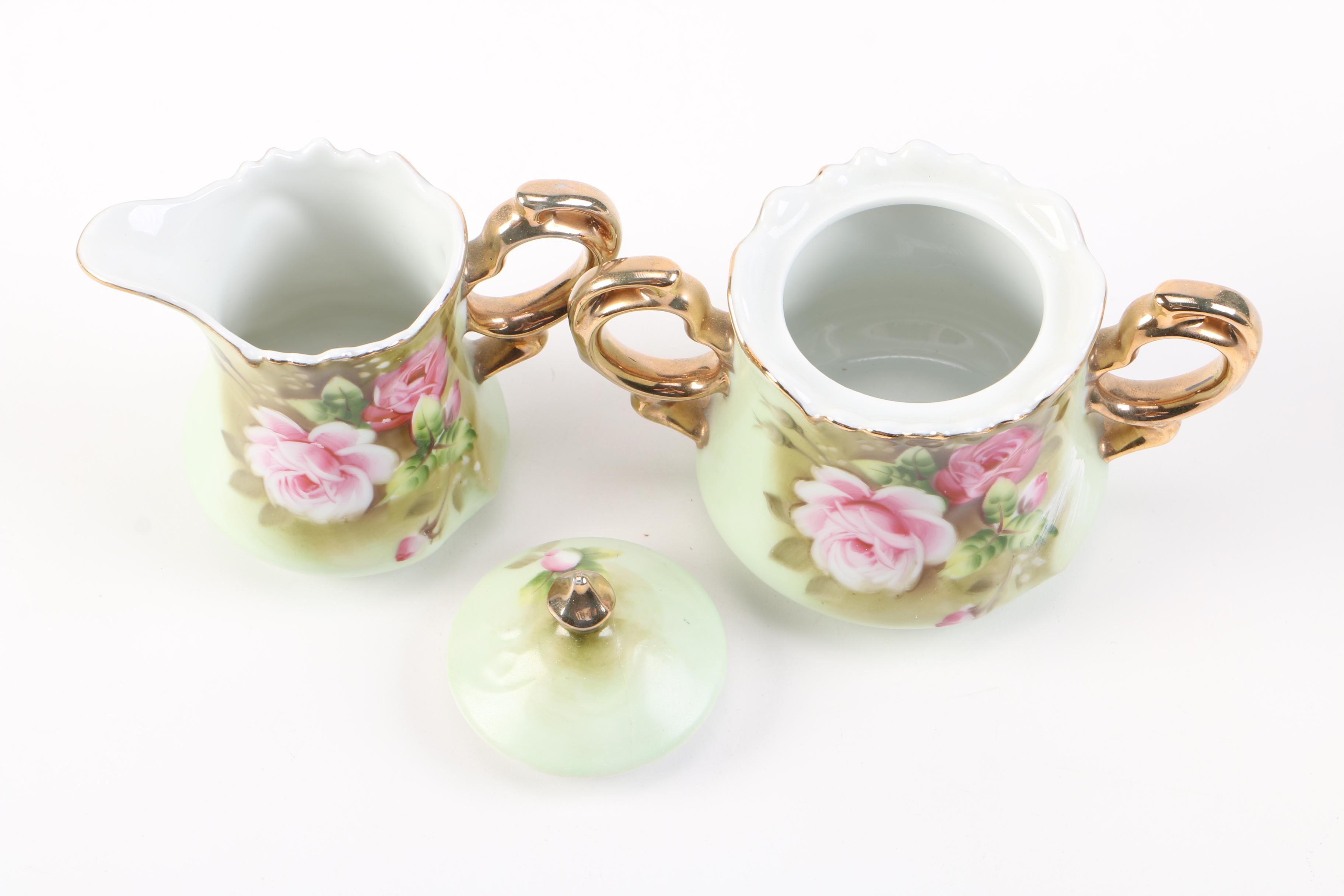 Lefton China "Heritage Green" Coffee Pot with Creamer, Sugar Bowl