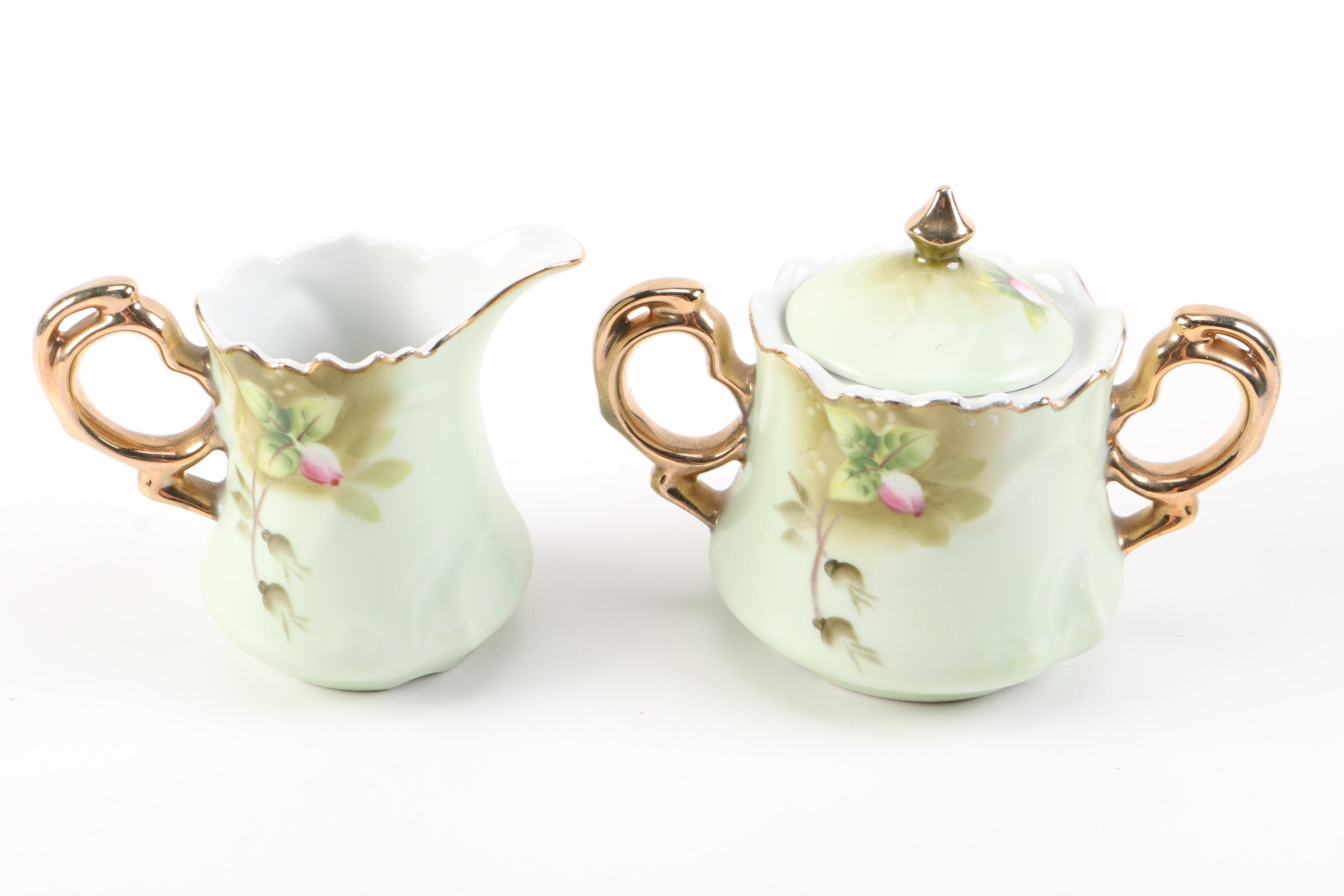 Lefton China "Heritage Green" Coffee Pot with Creamer, Sugar Bowl