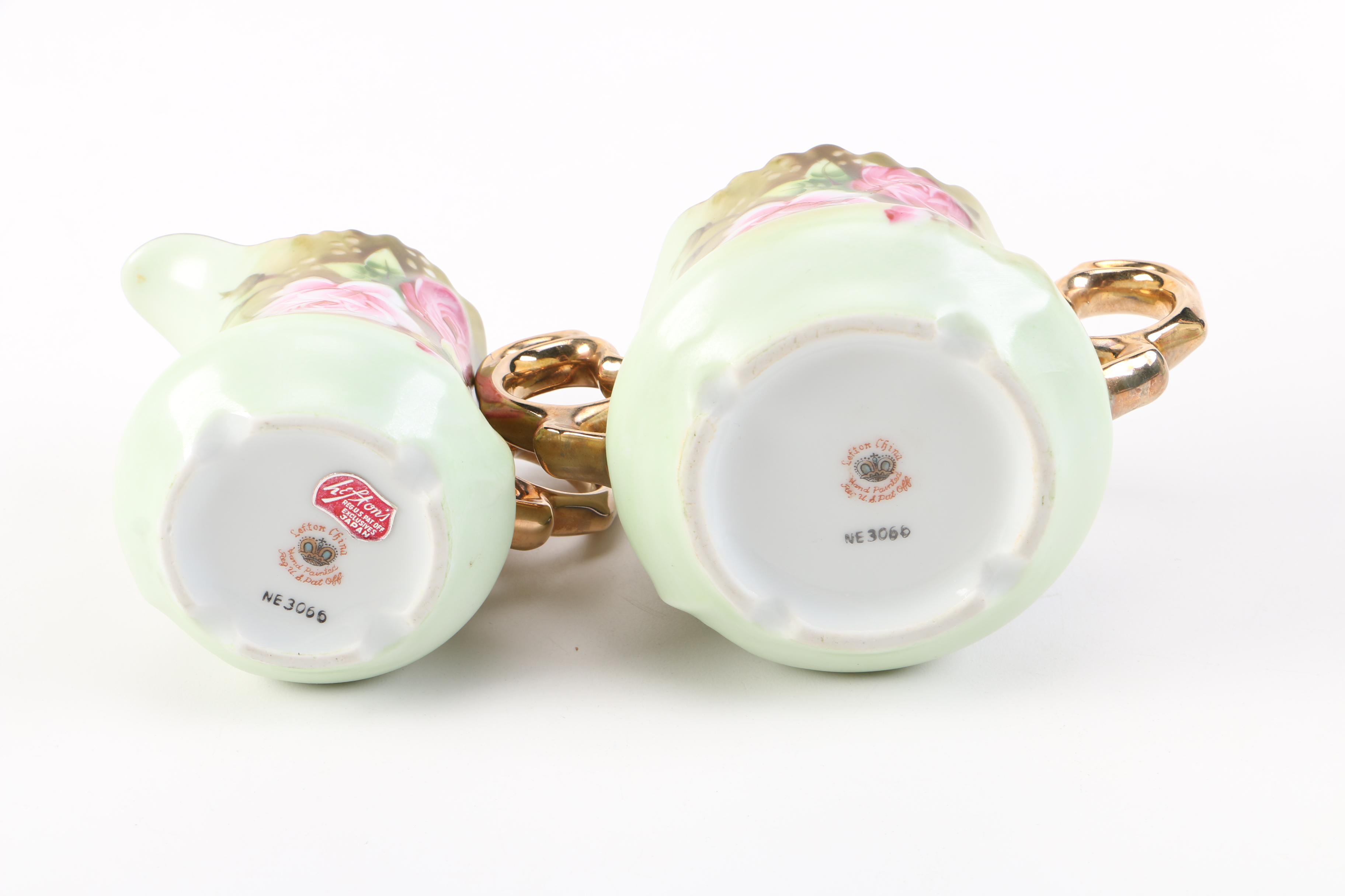 Lefton China "Heritage Green" Coffee Pot with Creamer, Sugar Bowl