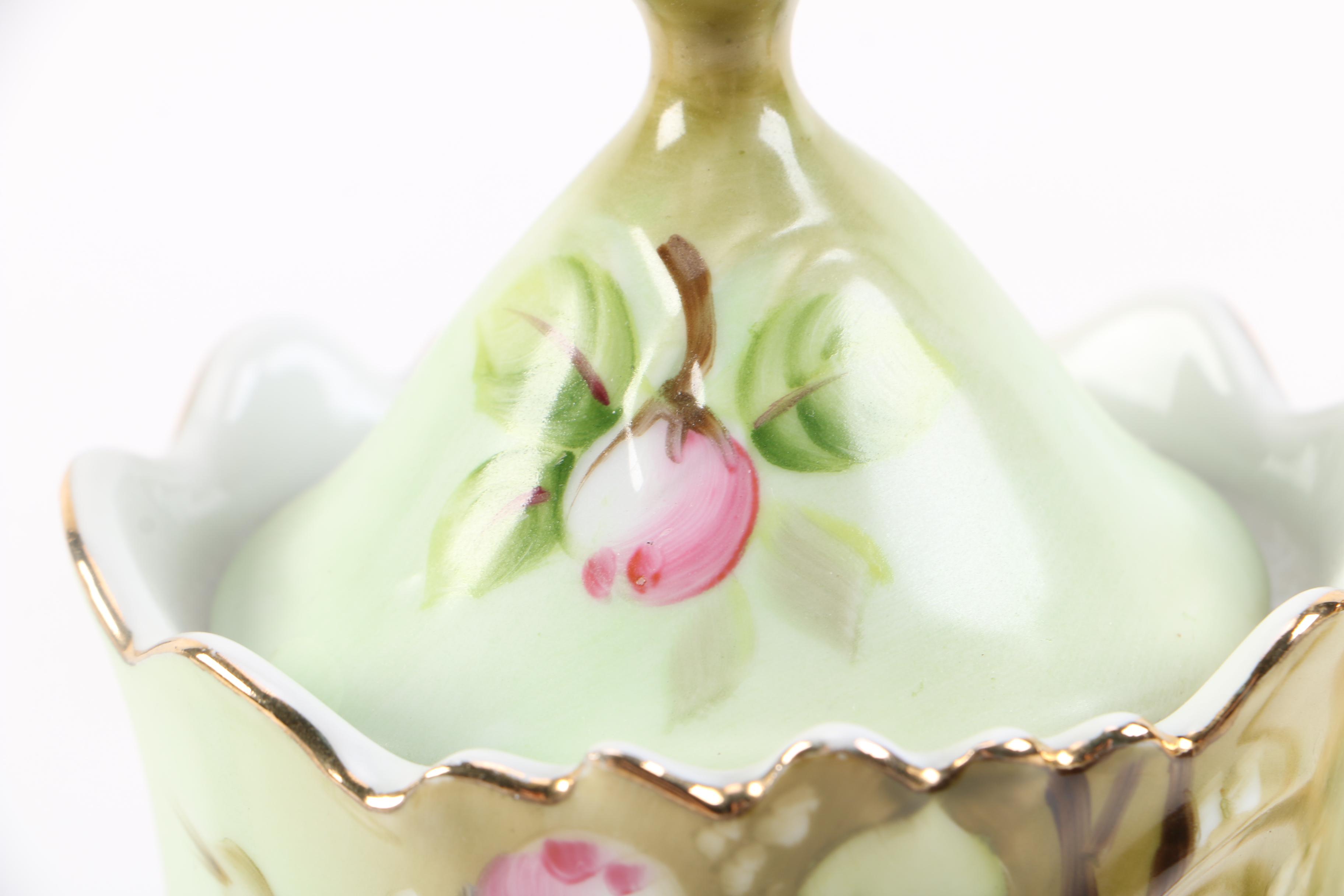 Lefton China "Heritage Green" Coffee Pot with Creamer, Sugar Bowl