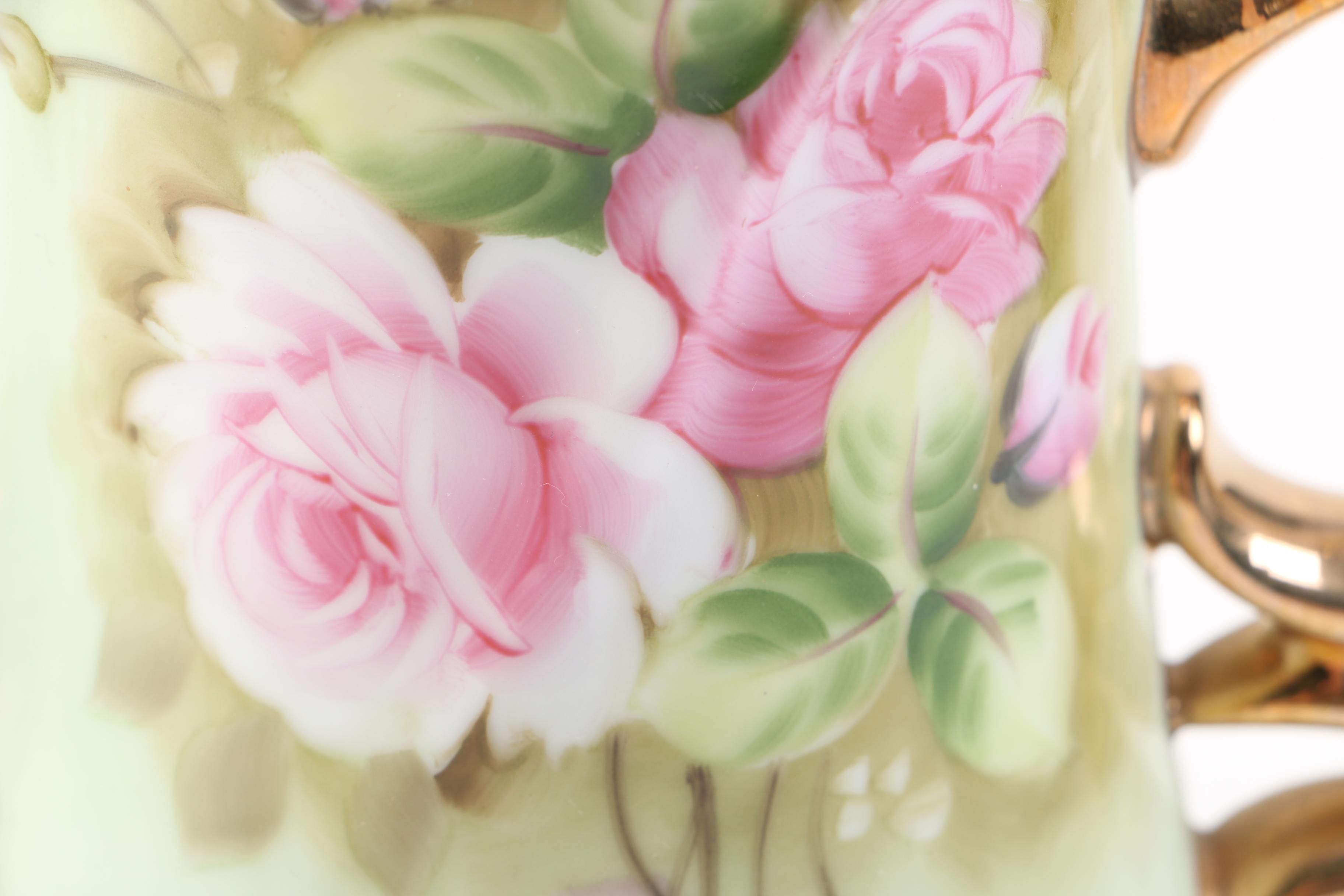 Lefton China "Heritage Green" Coffee Pot with Creamer, Sugar Bowl