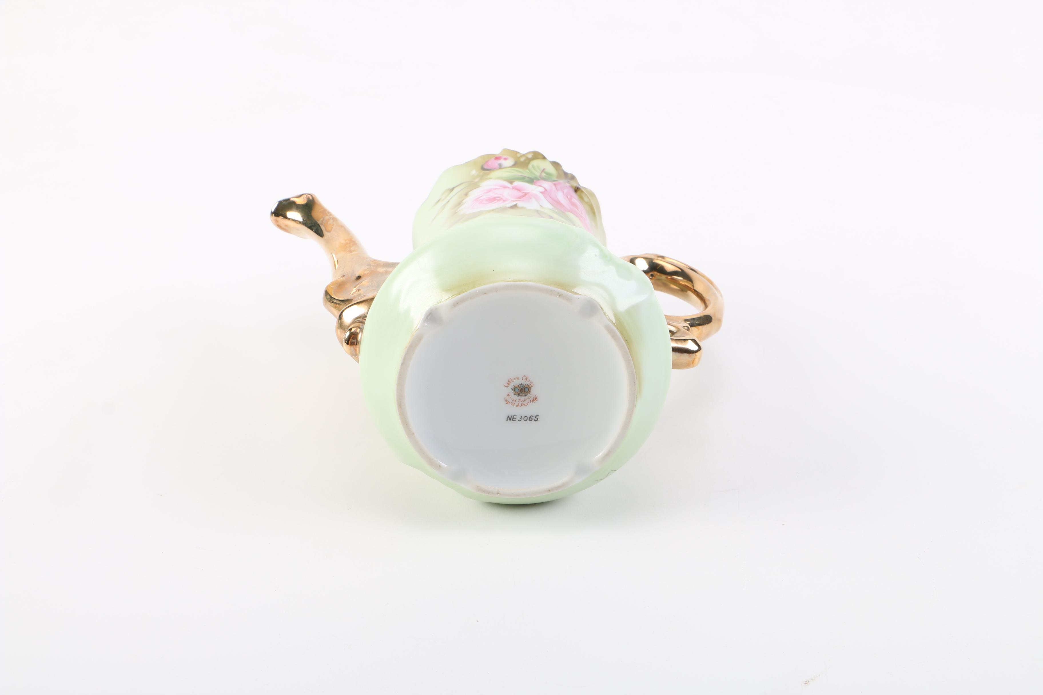 Lefton China "Heritage Green" Coffee Pot with Creamer, Sugar Bowl