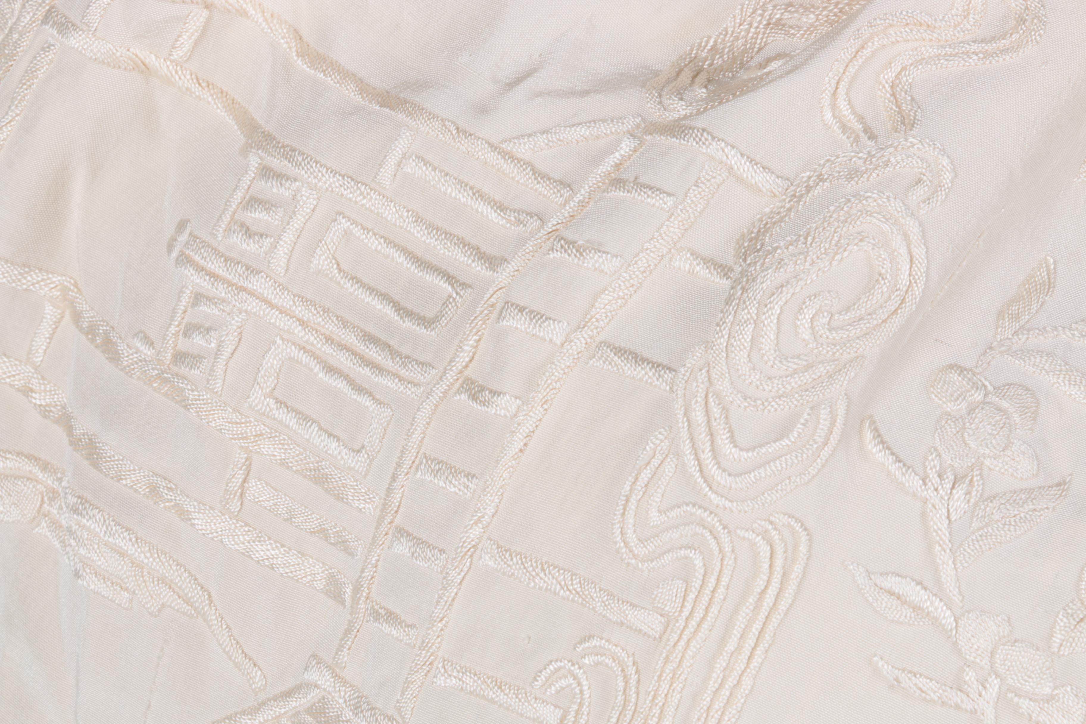 Asian Vintage Silk Ivory Piano Wrap with Hand Embroidery
