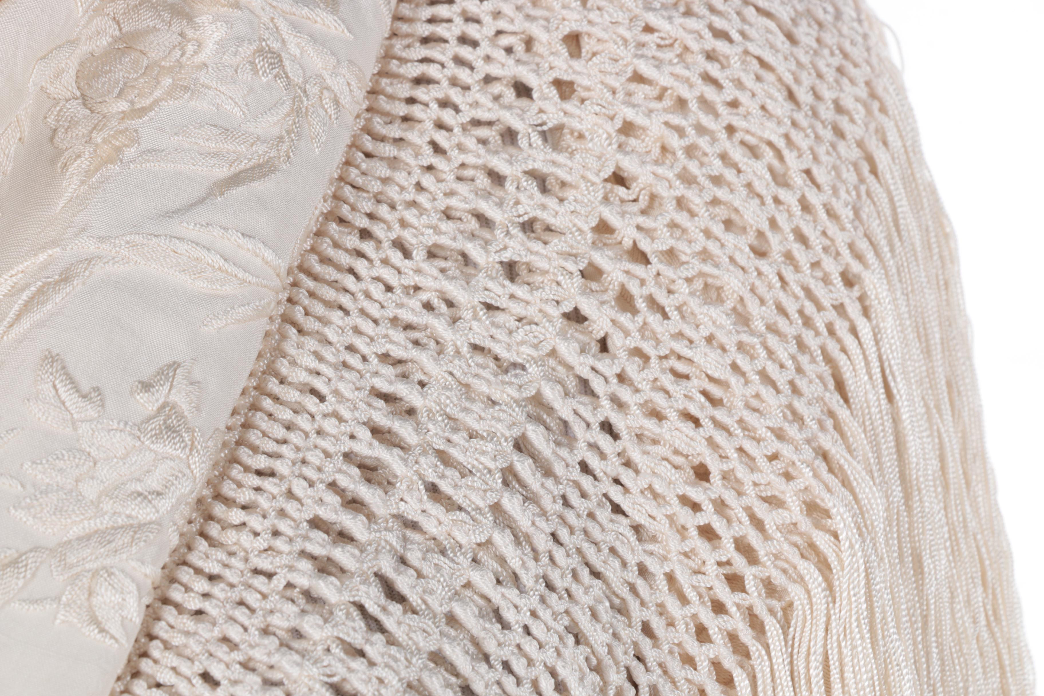 Asian Vintage Silk Ivory Piano Wrap with Hand Embroidery